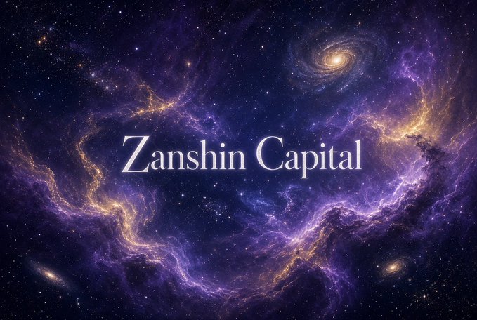 A purple and gold cosmic nebula background featuring stars and galaxies displays the text 'Zanshin Capital' in elegant white serif lettering.