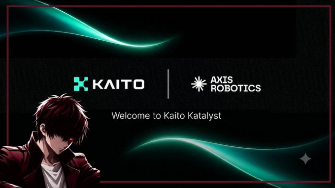 A dark banner with teal light streaks displaying the Kaito and Axis Robotics logos alongside an anime-style male character with red eyes, with the text 'Welcome to Kaito Katalyst.'
