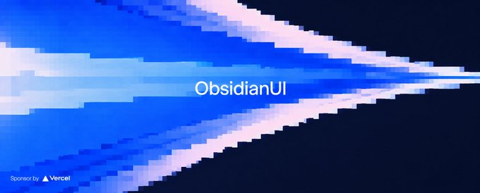 A promotional banner with a blue and white pixelated chevron design featuring the text 'ObsidianUI' and 'Sponsor by Vercel' at the bottom left.