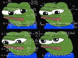 The image features the Pepe the Frog meme character with various mathematical equations and formulas overlaid on each panel. The post highlights that whenever $PEPE (currently at a 2 billion market cap) pumps, $APU (at only a 7 million market cap) pumps even harder, suggesting APU has more upside potential relative to its smaller size.