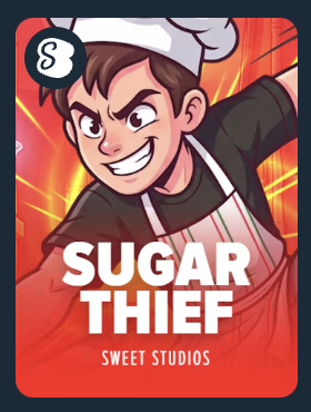 The cover art for the game 'SUGAR THIEF' by SWEET STUDIOS, featuring a cartoon chef character.