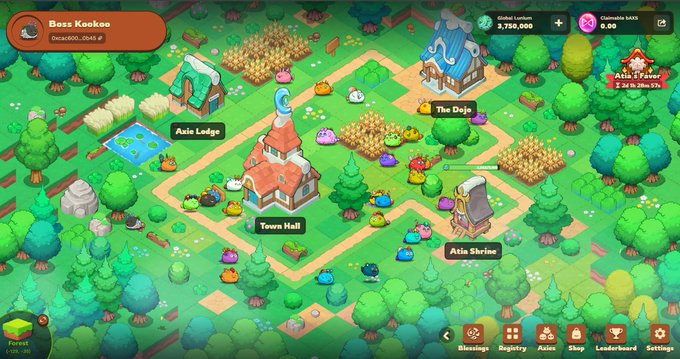 The image shows an illustration of a village with various buildings such as houses, barns, and a church. The village appears to be a fantasy world or game setting, possibly designed for a video game like Minecraft. There are several small figures scattered throughout the scene, which could represent characters from the game or other elements within the village. The post suggests that there might have been some issues with checking in on the Axie Terrarium plots and asks if it's too late to catch up.