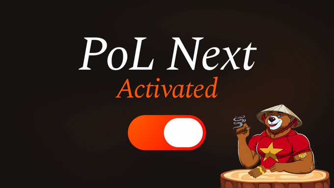 A graphic banner reading 'PoL Next Activated' with a toggle switch and a cartoon bear character wearing a Vietnamese conical hat and red shirt with a gold star.