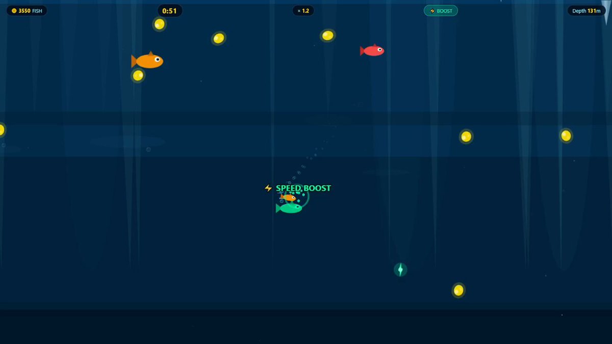 The image features a game with fish running around, including two orange fish and one blue fish. The background of the image shows that the game is taking place underwater, which adds an interesting element to the gameplay experience. There are also several goldfish scattered throughout the scene, adding more visual interest to the overall setting. The post encourages players to join in on the fun by playing FishRun, where they can earn tokens and progress through levels as their fish run around them.