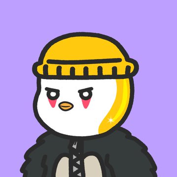 A cartoon illustration of an angry-looking penguin character with yellow hair and a yellow beanie, wearing a black hoodie against a solid purple background.