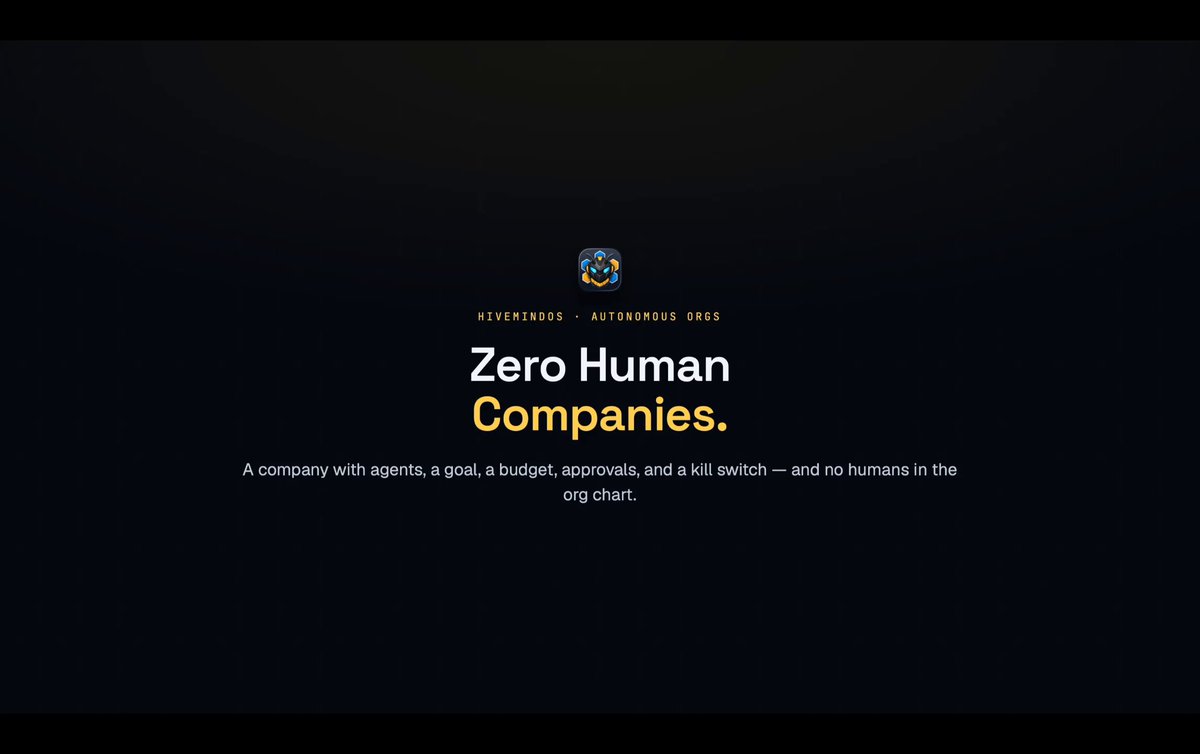 The image features a logo for a company named "Zero Human Companies". This company has been experimenting with the concept of Zero Human Companies and they have integrated this idea into their native agent wallets, which are compatible with @TheHivemindOS. Additionally, they have developed an integration that allows users to access their native agent wallets using x402 support. The image also includes a caption about the post on social media platforms, which is related to the company's concept of Zero Human Companies.