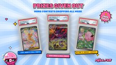 A promotional banner reading 'PRIZE GIVEAWAY' advertises a contest where contestants are shopping all week, displayed alongside three colorful card packs labeled 'PRIZE PACKAGES' with an October 21, 2023 deadline.