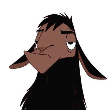 A cartoon illustration of Emperor Kuzco from The Emperor's New Groove in his llama form, looking unimpressed.