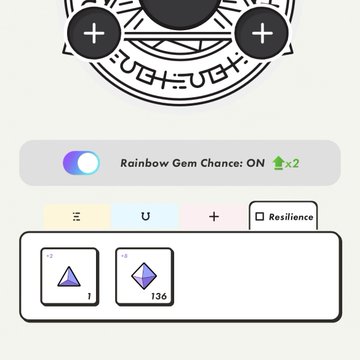 The image shows a close-up of an app interface featuring a rainbow gem chance game. The screen displays text indicating that the level has been completed, with a green checkmark at the top right corner, suggesting victory. Additionally, the app has an option for "Resilience" and a "RENUSAGE" field in which a player can enter their score or status, potentially to track their performance in the game. The overall mood of the image is positive and engaging with its vibrant colors and simple design elements.