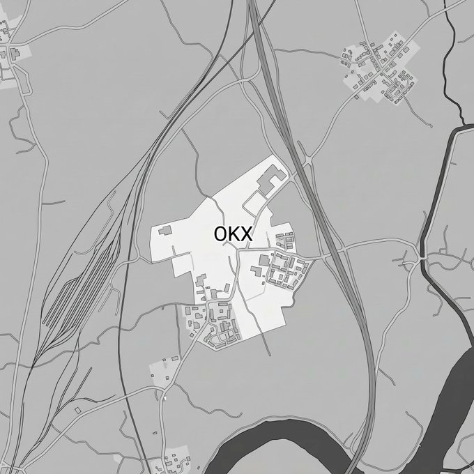 A grayscale map shows the layout of airport OKX, featuring terminal buildings, runways, and surrounding roads, with the text "OKX" prominently displayed in the center, suggesting the poster will be staying at or near this airport (likely Frankfurt Airport) over the weekend.