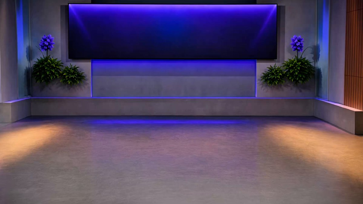 The image features a room that appears dark, possibly at night or in a dimly lit setting. It showcases a large blue rectangular surface with a white stripe running across it. The space also has a couple of potted plants placed near the top left corner and another plant located on the right side, adding some natural elements to the scene. Below this, there is text that reads "Happy new month, Dinerians May was a whole month of wins for us @Duce_ai - Hosted 4 Alpha Nights - Hosted 5 Game Nights - Collaborated with 115 projects - $36K+ won from whitelist raffled to the community Full May recap". The room is likely used as an office or work area in the restaurant.