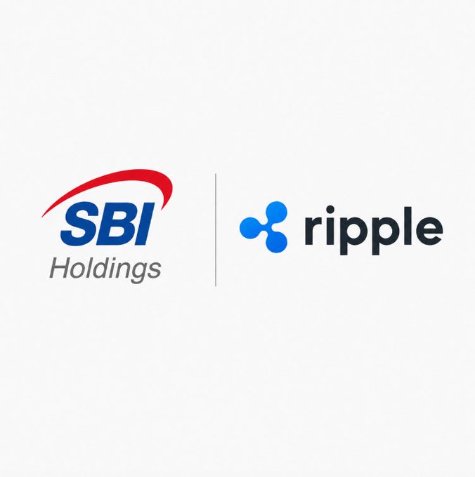 A white background displaying the SBI Holdings logo alongside the Ripple logo, suggesting a partnership or collaboration announcement.