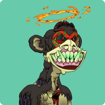 The image features a cartoon monkey wearing a mask, which has red eyes and teeth that are painted white. The monkey appears to be smiling, giving off an impression of happiness or amusement. The background color of the image is blue, providing a contrast to the monkey's face and making it stand out more prominently.