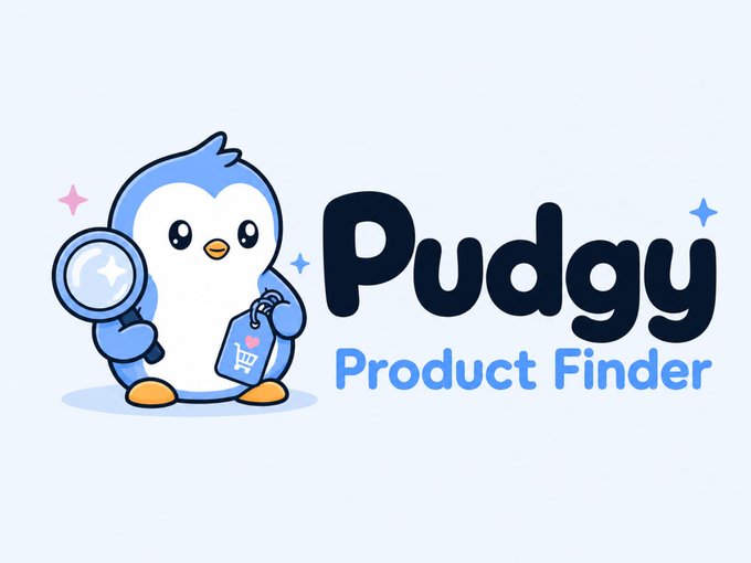 The image features a cartoon penguin holding a magnifying glass over its head with a "Pudgy" product name displayed below it, along with an arrow pointing towards the right side of the image. The text "I don't own a Pudgy Penguin or Lil Pudgy yet, but I’ve always really liked the Pudgy community." is also present in the image.