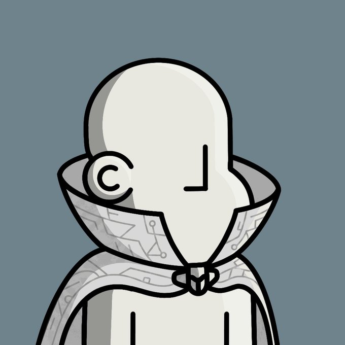 A stylized cartoon illustration of a faceless humanoid robot with circuit-board patterns on its collar and shoulders against a gray background.
