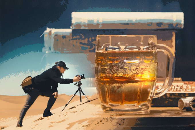 Hi Nate, this photo depicts a scene at an outdoor location where a person is taking a picture of a large mug filled with beer with a tree inside it captured from a low angle. The mug is placed right next to a camera, suggesting that someone is filming or photographing the beer and its surroundings. The image is accompanied by a caption stating "Hi, my name is Nate, and I create under the pseudonym CRFTD." This could indicate that Nate might have been involved in creating this photo and its accompanying caption.