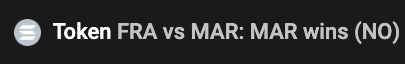 A logo and text reading "Token FRA vs MAR: MAR wins (NO)" appears on a dark background. The post highlights how Worldcoin's (WLD) predictions being SPL tokens on Solana enables composability and easy development of new financial primitives, with the image illustrating a "no" outcome on a token prediction between FRA and MAR.