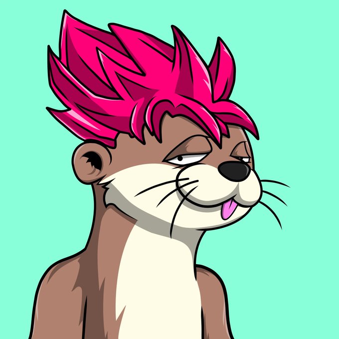 A cartoon otter with spiky magenta-pink hair and a sly, side-eye expression against a mint green background, matching the post's joke about snagging the lowest-ranked character who turned out to be a standout favorite.