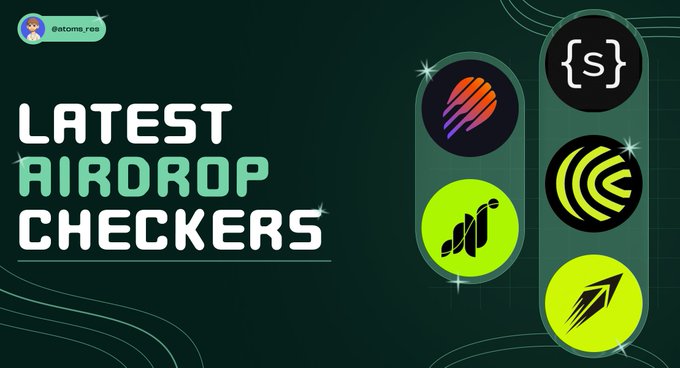 The image is a promotional graphic titled "LATEST AIRDROP CHECKERS" featuring five cryptocurrency project logos (Somnia, Grass, an unnamed project, and two others) on a dark green background, highlighting airdrop opportunities for Meteora, Grass, Somnia, and others mentioned in the post.
