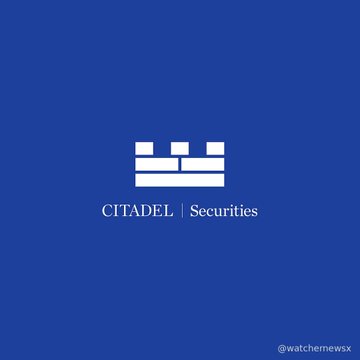 Citadel Securities logo featuring a white castle/fortress emblem on a solid blue background, watermarked '@watchmewsx'.