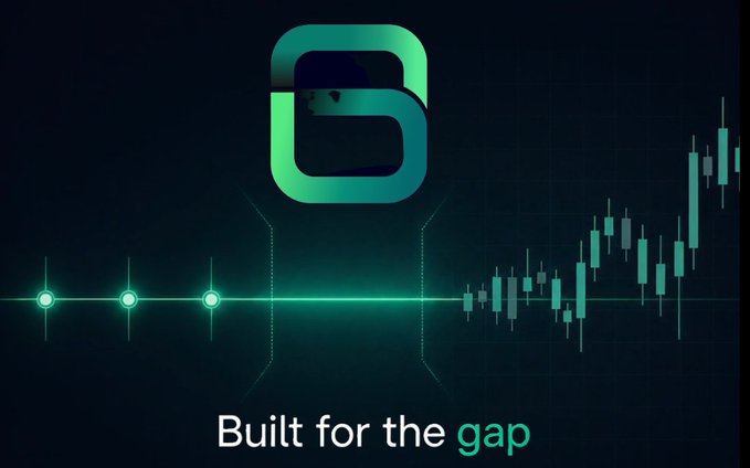 The image features a graphic design with a large "B" in green positioned centrally against a black background, which could represent Bitcoin (or another cryptocurrency). In the top right corner of the image, there's text that says "Built for the gap". This phrase suggests that attention and value might be concentrated effectively on certain aspects or tokens within the crypto market, similar to how Bitcoin and other cryptocurrencies are built. The visual design invites viewers to explore this concept further and consider the potential impact of focusing on certain aspects in an increasingly competitive market landscape.