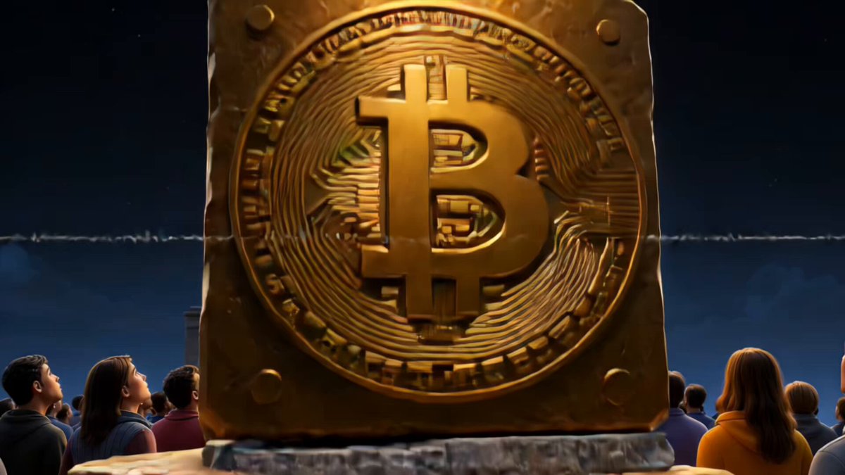 The image features a large golden coin with the Bitcoin symbol on top of it. A group of people are gathered around this coin, looking at it intently. The caption below the coin reads "Day 265 @CoinbaseMarkets $DOG isn'T a joke, it's belief in a better way forward for the crypto industry". This suggests that the image is promoting an idea or concept related to Bitcoin and its potential impact on the future of cryptocurrency markets.