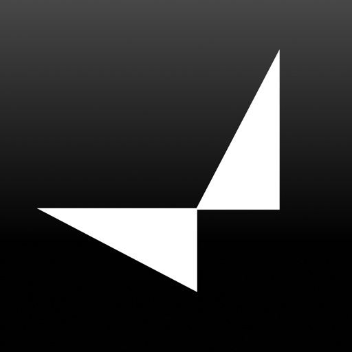 A minimalist white logo composed of two triangles arranged in an abstract angular design against a dark gray to black gradient background.