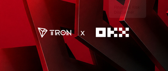The image features a red background with white text that reads "TRX is gaining another gateway to institutional capital in Europe. TRXUSD Expiry Perpetuals (X-Perps) have recently been listed on OKX Europe, enabling investors across 30 countries in the European Economic Area (EEA) to take both long and short positions on TRX with up to 10x". The text is positioned at the bottom of the image.