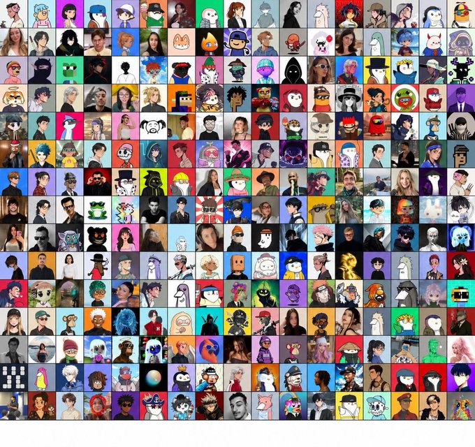 A grid collage containing numerous small avatar and profile pictures featuring various characters, people, and anime-style illustrations.