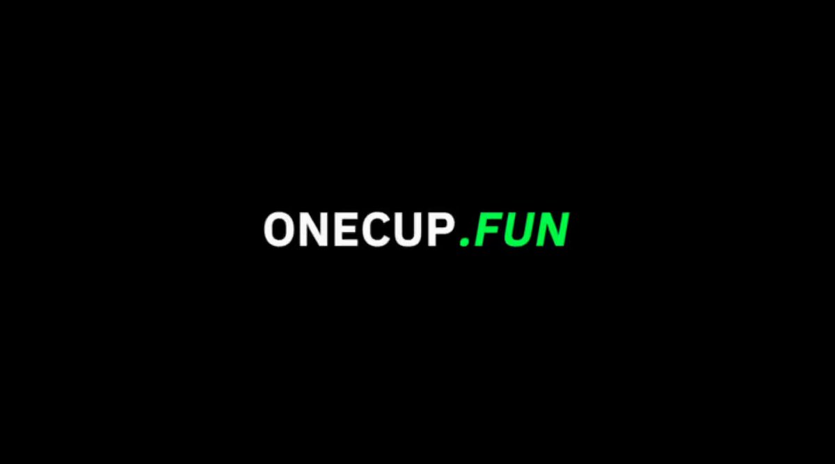 The image features a black background with white text that reads "Onecup.Fun". Below the main text, there's an additional line of green text that says "@solana". This suggests that the image might be related to a social media platform or a website where users can share and discuss ideas about Onecup.fun.