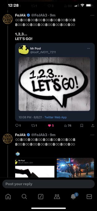 A screenshot of a Twitter post by FoJAK quoting "Mr Pool" (@loolP_rM31L_7Z11) with the message "1,2,3... LET'S GO!" posted on 8/8/21, gaining 5 retweets and 74 likes. The connection to "8/8 #xrp looks interesting date #xrp" is highlighted by the shared date of August 8, 2021, which the tweet's "1,2,3..." countdown references as a significant date for XRP.