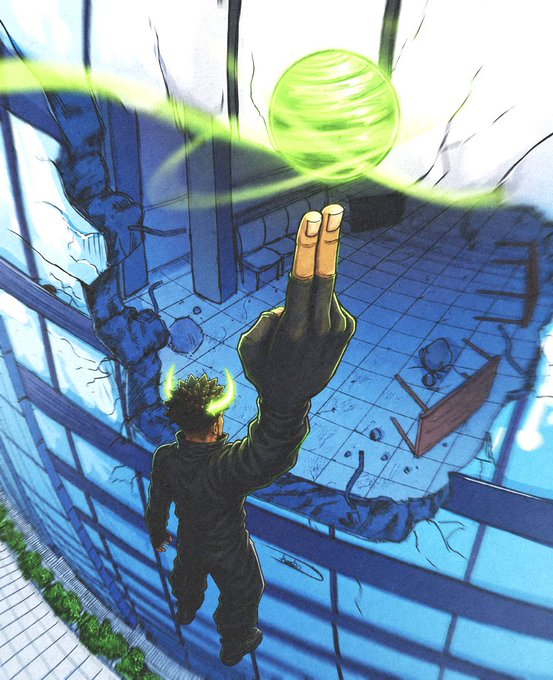 A dark-haired figure with glowing green horns floats upward, reaching a massive hand toward a luminous green sphere crackling with energy above a shattered building. The artwork, associated with "$ANSEM," visually captures the cryptocurrency's "to the moon" theme, depicting its dramatic ascent through a surreal, anime-style scene.