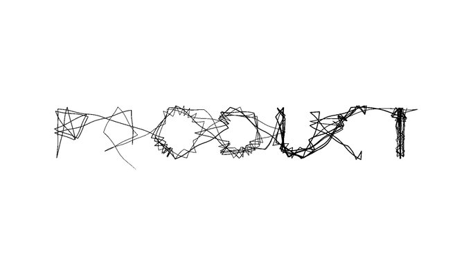 A minimalist black-and-white artwork spelling out the word 'rocket' in a chaotic, scribbled, overlapping line style on a white background.