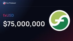 A digital dashboard displays "fxUSD" with a value of $75,000,000 alongside the f(x) Protocol logo. The image visually represents the post's discussion of fxUSD's supply at $75 million, distinct from the protocol's $200 million TVL milestone.