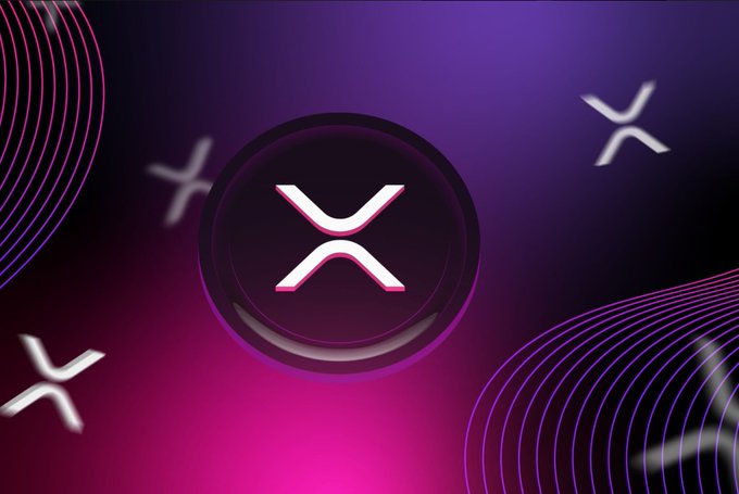 The image displays the XRP cryptocurrency logo, a white "X" symbol on a purple and black gradient background, surrounded by smaller XRP logos and wavy line accents. This visual relates to the post's discussion of XRP's potential price movements and its connection to ongoing or resolved legal matters affecting its valuation.