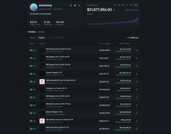 A dark-themed cryptocurrency trading interface (appears to be wexchange) showing a balance of $11,877,966.00 and a list of transactions with dates and amounts.