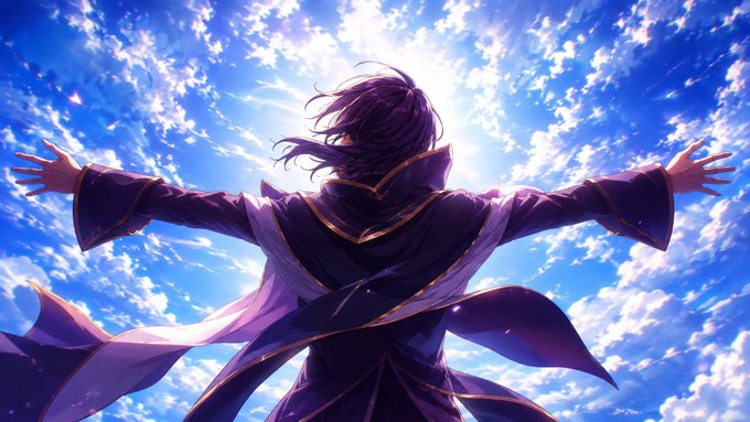 An anime character stands with arms outstretched toward a bright, cloud-filled sky, evoking a triumphant pose. The image's triumphant, skyward gesture perfectly mirrors the celebratory "up 57%" sentiment of the $NBIS post.