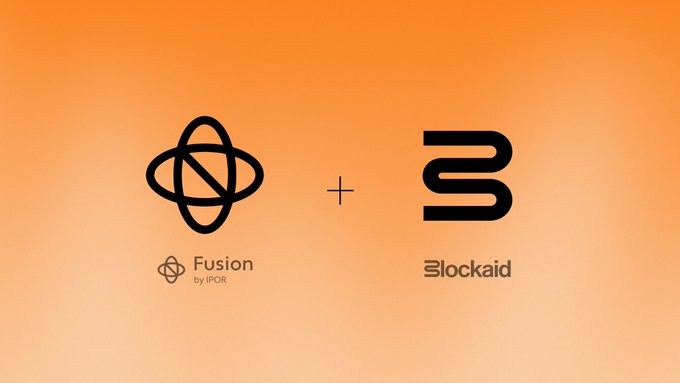 An orange background graphic displaying logos for "Fusion by IPOR" and "Blockaid" separated by a plus sign, indicating a partnership or collaboration.