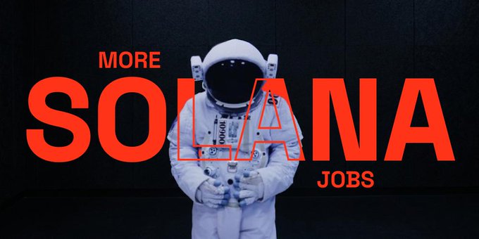 An astronaut stands against a dark background overlaid with bold red text reading "MORE SOLANA JOBS," visually promoting the new listings available on the Superteam Talent Portal's job board.