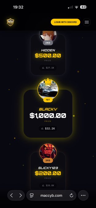 The image features a black background with three yellow squares, each containing a different car logo. The first square has a car logo for "MADEN", the second one displays a car logo for "BLACKY", and the third one shows a car logo for "SUCKY". The text in the image reads: "My @gamba is looking kinda free, anyone who wants a deal DM me 1RT $50 gamba.com/promotions/exc". This post seems to be promoting a car dealership or a car auction site, as it encourages people to bid on cars by offering a $50 deal for the first week.