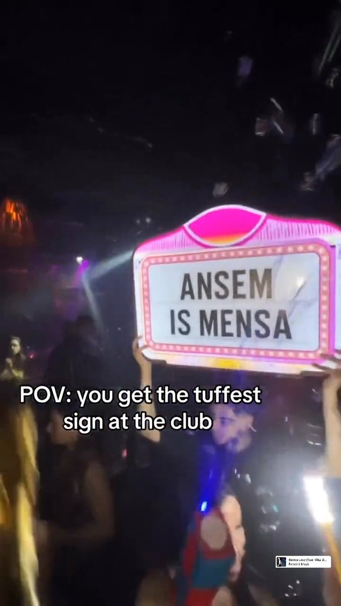 The image shows a person at a club holding up a sign reading "ANSEM IS MENSA," illustrating the post's announcement that the $MENSA token (named after Ansem) is now verified on the pump platform.
