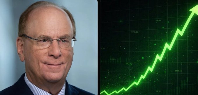 A man in glasses and a striped shirt stands beside a digital green upward trending stock chart with numerical values like 57.45 and 902.45 displayed. The post highlights BlackRock's spot Bitcoin ETF seeing $195.57 million in net inflows, which offset major outflows elsewhere to bring total U.S. spot Bitcoin ETF flows to +$102.67M, suggesting continued institutional demand amid the bullish upward trend shown in the chart.