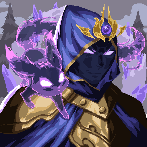A hooded, purple-glowing mystical figure with golden armor and a small magical creature perched on their shoulder. The image's dark, fantasy aesthetic of a powerful leader with a loyal companion complements the post's themes of a strong founder guiding a non-gatekept, high-value NFT community.