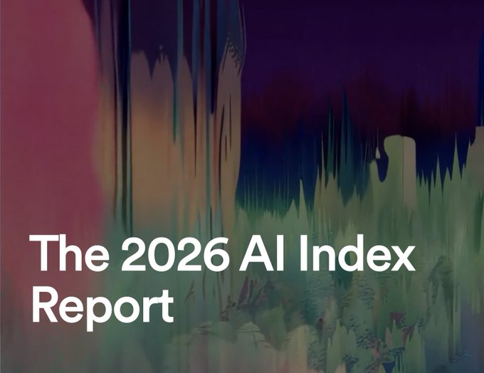 A graphic with the text 'The 2026 AI Index Report' overlaid on an abstract, colorful background.