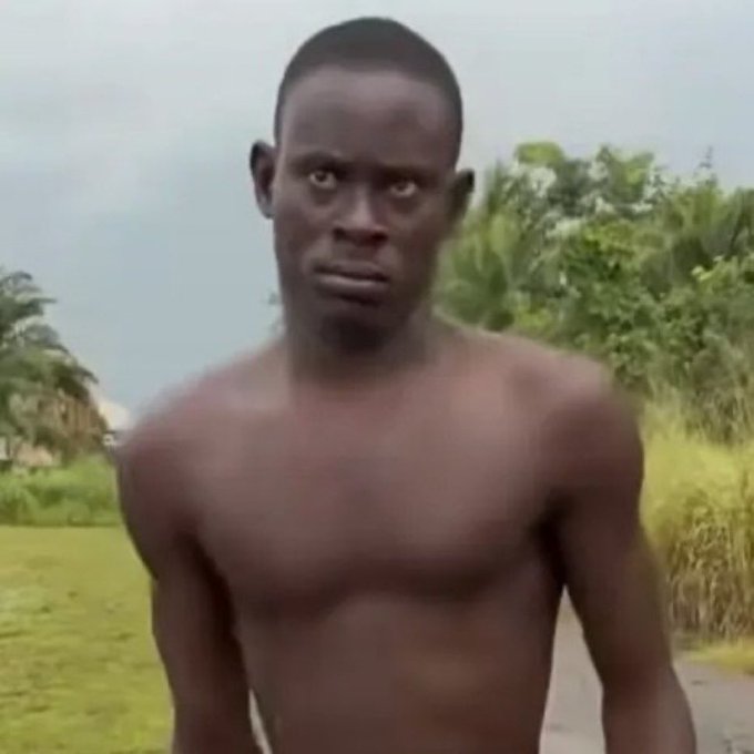 A shirtless man stands outdoors with a serious expression against a backdrop of greenery. His skeptical, side-eye glance humorously matches the post's quip about pretending $35 million doesn't exist after spending only $5 million.