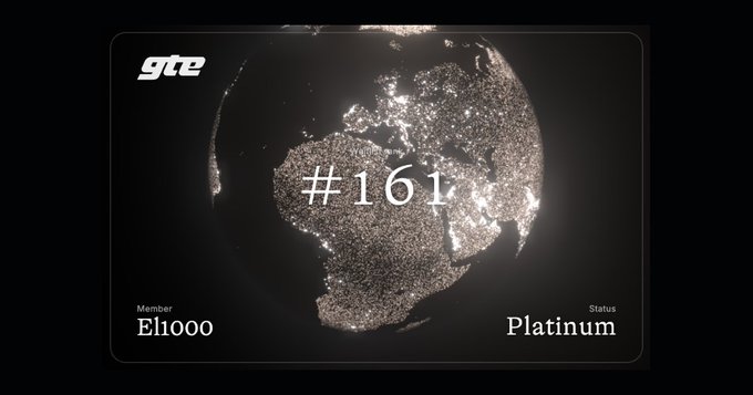 A GTE membership card displaying "#161" over a glowing globe shows the user's rank has climbed past 160, aligning with the claim that GTE is issuing invites to top members and urging others to register via the waitlist link.