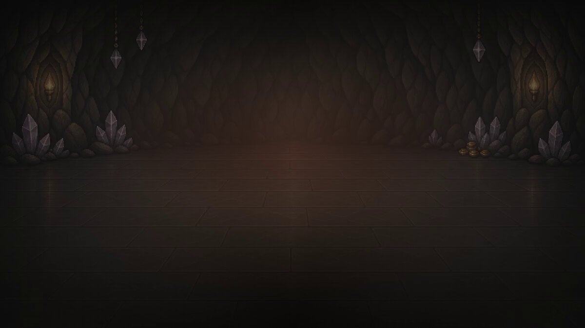 The image shows a large, dark cave with two hanging lanterns at the top of the scene. The cave has a stone floor that reflects light from the lanterns, creating an atmospheric and mysterious ambiance. In the bottom right corner of the image, there is text that reads "Whitelist Registration is well underway. Submit your application: purrion.io/wl-request Don't want to rely on luck? Take the path you control. Care for your Purrion. Secure your GTD WL." This message encourages users to take responsibility and actively participate in the registration process, rather than relying on chance or luck alone.