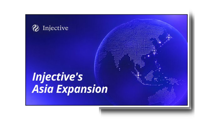 A graphic with a blue digital globe displays the text 'Injective's Asia Expansion' alongside the Injective logo.