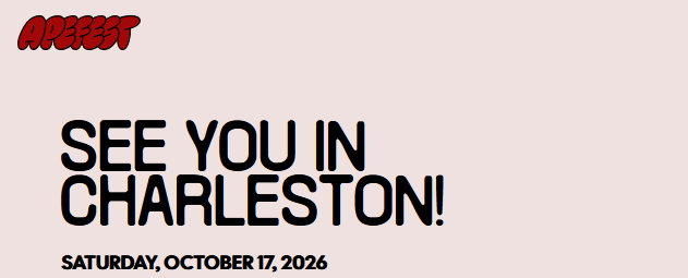 Promotional graphic with red 'ADWBST' logo announcing 'SEE YOU IN CHARLESTON!' on Saturday, October 17, 2026.