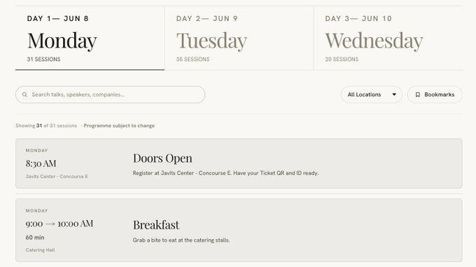 "ETH Conf schedules are live Saturday, July 8th - 10th from 8am - 12pm in NYC", in a grey color with white text that reads this description.